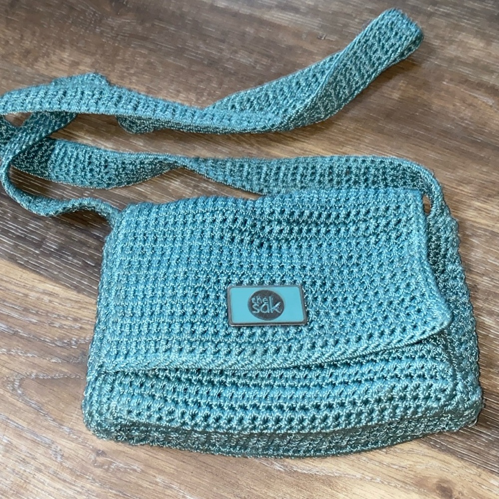 The Sak purse, crossbody, Crochet vintage teal small purse